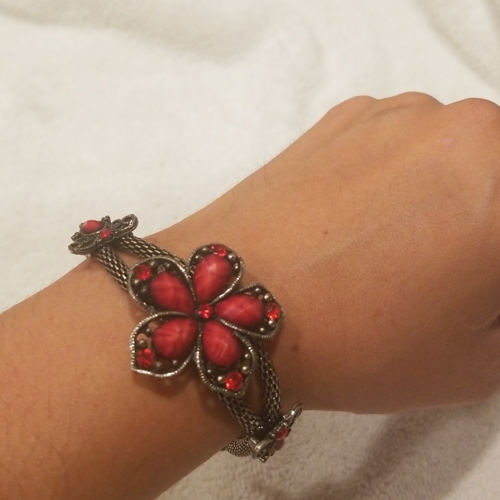 💥Red rhinestones flower bracelet - Picture 3 of 7